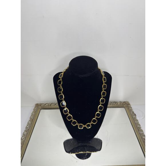 Vintage Reversible Black and White Square Gold Tone Enamel Necklace - Picture 8 of 10